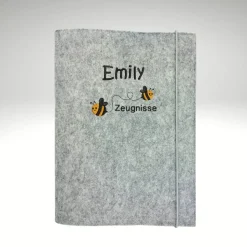 Zeugnismappe Bienen personalisierte Dokumentenmappe Filz Sichtbuch