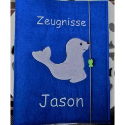 Zeugnissmappe / Zeugnisshülle aus Filz "Robbe"