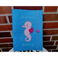 Zeugnissmappe / Zeugnisshülle aus Filz "Seepferdchen"