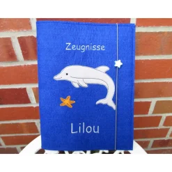 Zeugnissmappe / Zeugnisshülle aus Filz "Delphin"