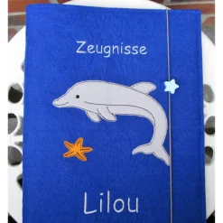 Zeugnissmappe / Zeugnisshülle aus Filz "Delphin"