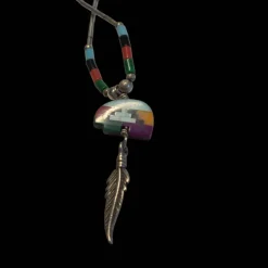 Zierliche 925 Silber Stäbchen-Kette mit Türkis, Koralle & Kralle – Einzelstück, Vintage