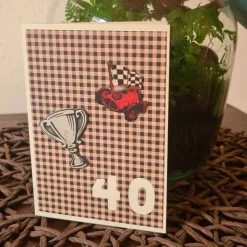 40ziger - Geburtstagskarte - Pokal - Rennauto