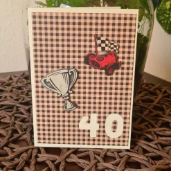 40ziger - Geburtstagskarte - Pokal - Rennauto