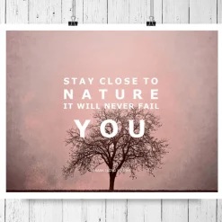 Zitat und Kunst-Druck "Baum im Winter" Fotografie mit texturiertem Hintergrund in Vintage Rosa oder Grün, Größe 20 x 15 cm