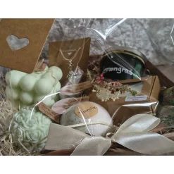 Zitronengras&Vanille Geschenkset – Handgemachte Zitronengrasseife, Badesalz, Vanille-Badekugel, Kerzen, Duftteelicht