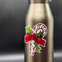 Zuckerstange mit Stechpalme Vinylsticker – weißer Weihnachtsaufkleber | handgemacht