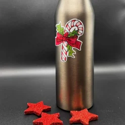 Zuckerstange mit Stechpalme Vinylsticker – weißer Weihnachtsaufkleber | handgemacht