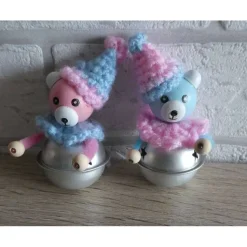 Zwei Bärchen mit Glöckchen zum Aufhängen - rosa/blau/silber