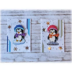 Zwei Weihnachtskarten mit Pinguinen,  Winterkarten