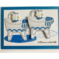 Zwillinge Glückwunschkarte Geburt Taufe Babyparty Karte Jungen Babywiege Handarbeit